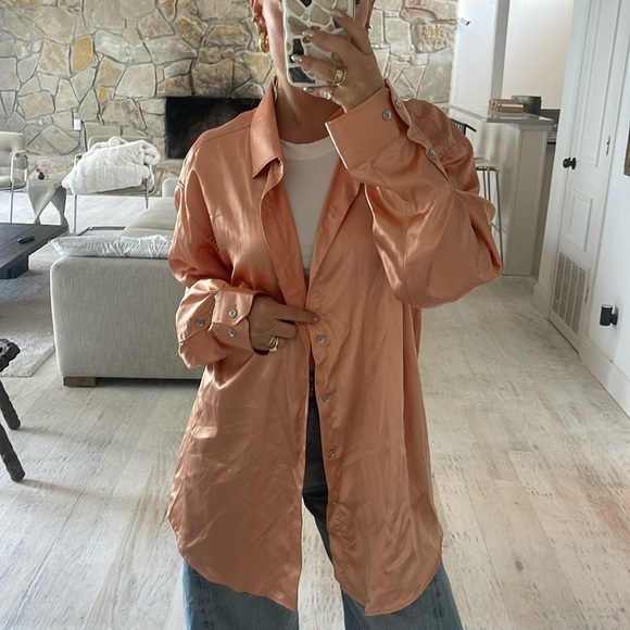 Silk peach button down shirt - Picture 1 of 5